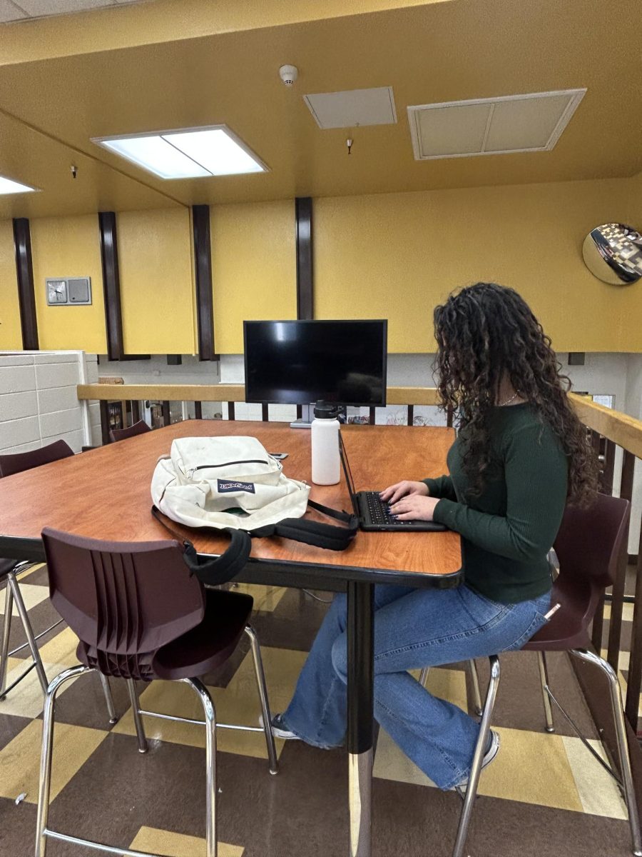 Student using online tutoring at the library