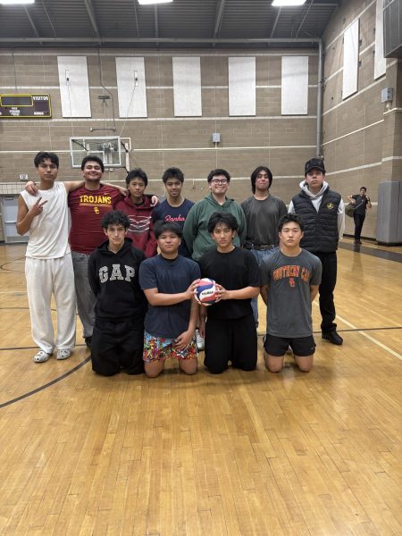 The boys volleyball team posing after practice