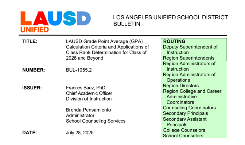 LAUSD Grading Augmentation Changes
